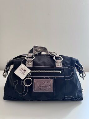 Coach Black Logo Satchel with Silver Accents